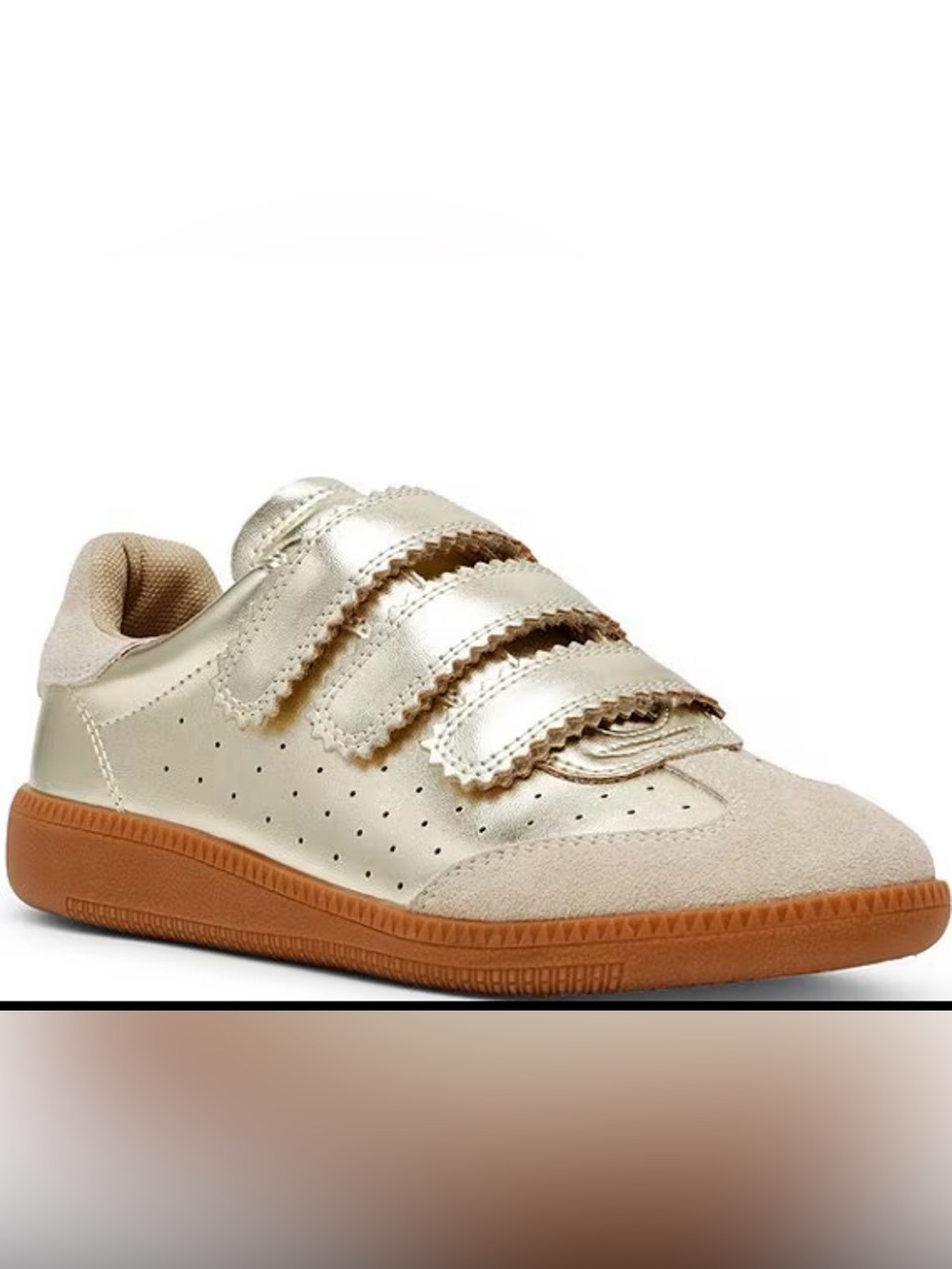 Women’s STEVE MADDEN Momentum gold Velcro strap sneakers- Size 7
